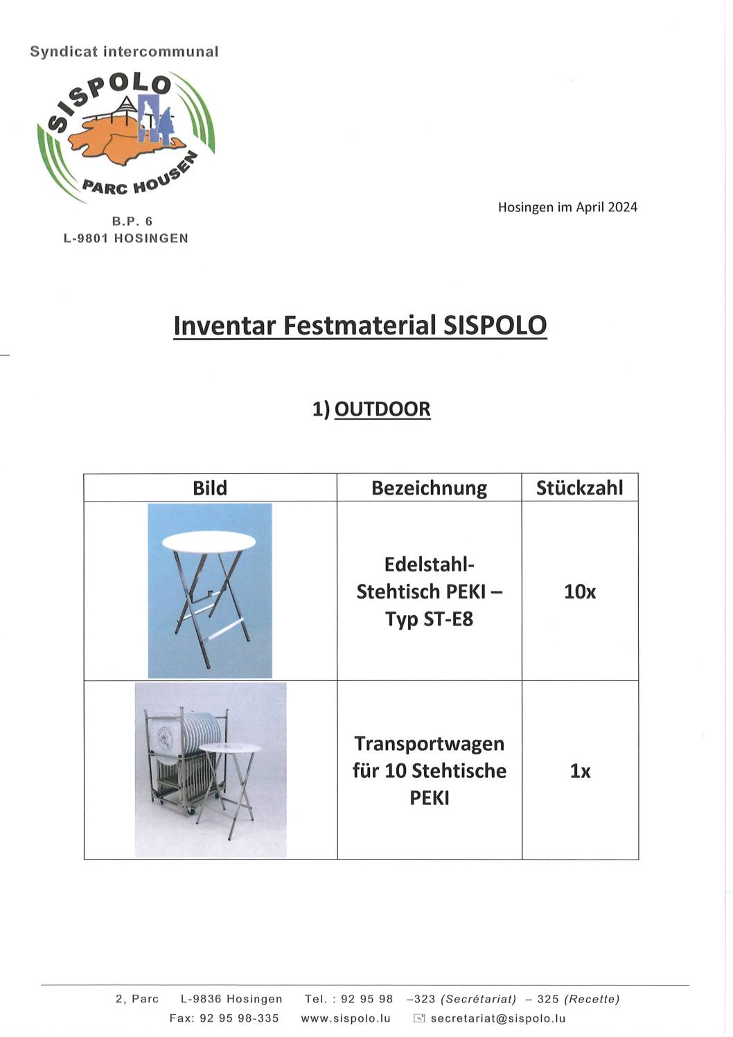Festmaterial SISPOLO - Inventar 22.04.2024
